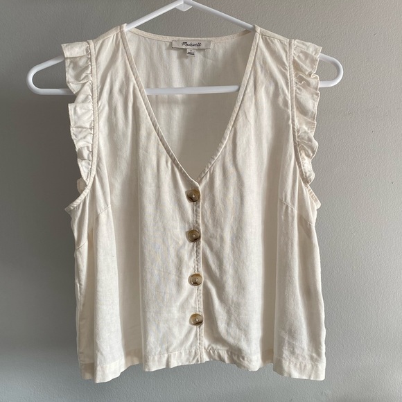 Madewell Tops - Madewell white button top with ruffle sleeves